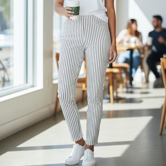 Ann Klein Sleek Classy Skinny Pin Stripe Pull On Jegging Career Dress Pants - Picture 3 of 13